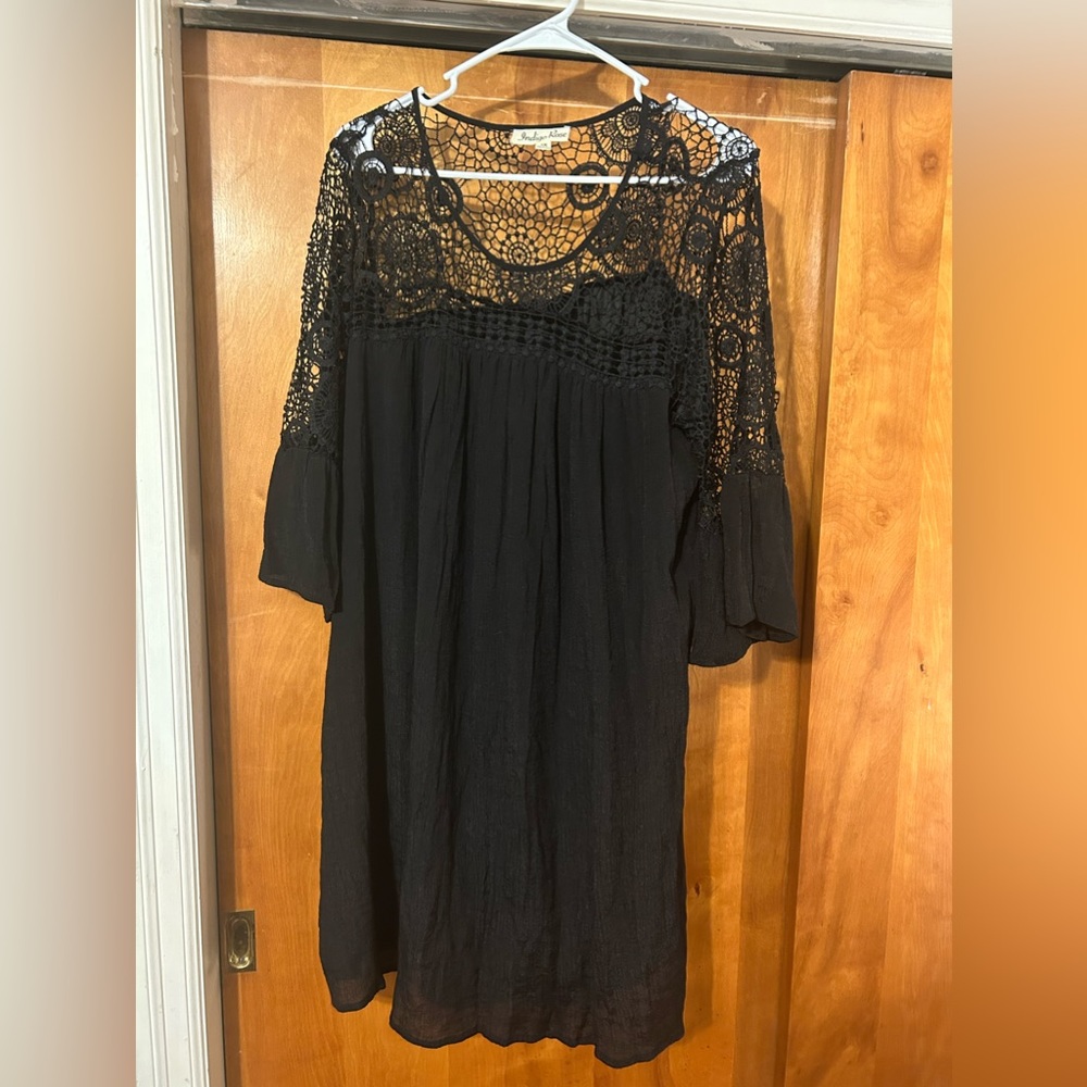 Indigo Rose Black Crocheted Boho Dress Size 1X